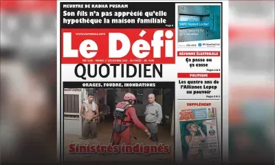 Voici la Une du Defi Quotidien de ce mardi 11 décembre 2018