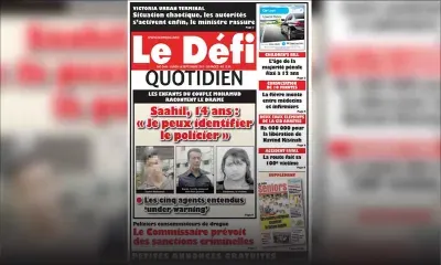 Voici la Une du Defi Quotidien de ce lundi 16 septembre 2019