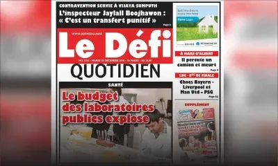 Voici la Une du Defi Quotidien de ce mardi 18 décembre 2018