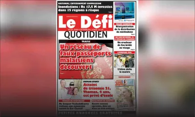 Voici la Une du Defi Quotidien de ce mardi 18 septembre 2018