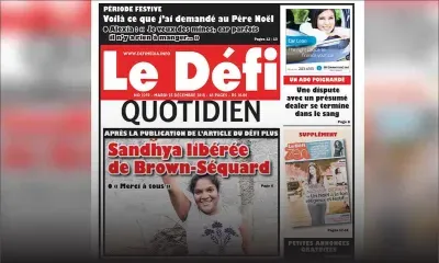 Voici la Une du Defi Quotidien de ce mardi 25 décembre 2018