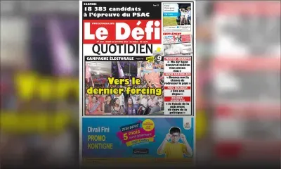 Voici la Une du Defi Quotidien de ce mardi 29 octobre 2019