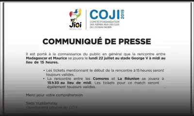 JIOI - Football : la rencontre Maurice/Madagascar aura lieu à midi le lundi 22 juillet au lieu de 15 h