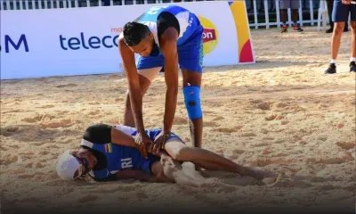 [Images] JIOI – Beach-Volley : L’application du règlement après la blessure du volleyeur mauricien, Eric Louise