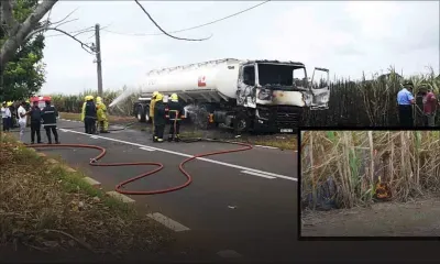 A Bois-Rouge : un camion d'essence prend feu, les flammes se propagent à un champ de canne