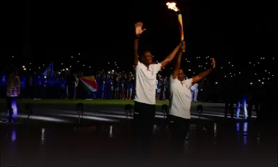 JIOI 2019 : la vasque des JIOI allumée par Marie-Lourdes Allysamba-Appadoo et Eric Milazar