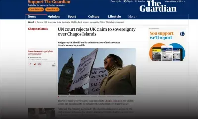 « UN court rejects UK claim to sovereignty over Chagos Islands» titre The Guardian 