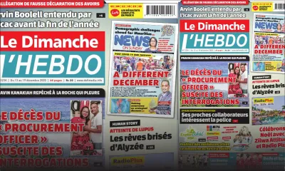 Voici la Une de Le Dimanche/L'Hebdo de ce dimanche 13 Decembre 2020
