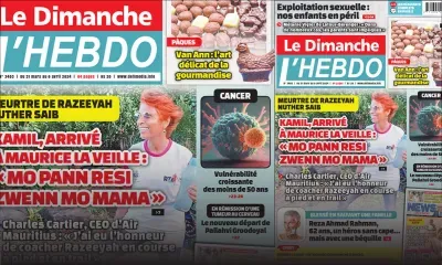 Voici la Une de Le Dimanche/L'Hebdo de ce Dimanche 31 Mars 2024