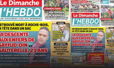 Voici la Une de Le Dimanche/L'Hebdo de ce Dimanche 25 Août 2024