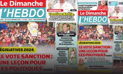Voici la Une de Le Dimanche/L'Hebdo de ce Dimanche 17 Novembre 2024