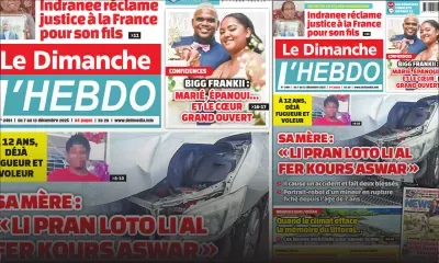 Voici la Une de Le Dimanche/L'Hebdo de ce Dimanche 07 Decembre 2025