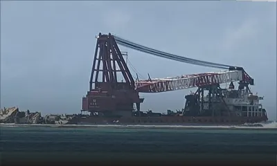 Pointe-d’Esny : reprise des travaux de démantèlement de la poupe du MV Wakashio