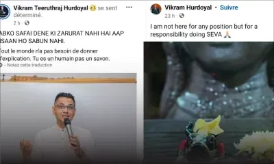 Voici les deux derniers posts de Vikram Hurdoyal sur Facebook avant sa révocation comme ministre 