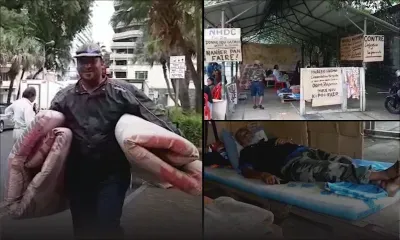 Evacués des centres de refuge : des sinistrés se rendent au jardin de la Compagnie pour protester