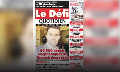 Voici la Une du Defi Quotidien de ce lundi 13 août 2018