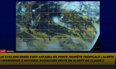 Le cyclone Bheki s'est affaibli en forte tempête tropicale : alerte 1 maintenue à Maurice, Rodrigues reste en alerte de classe 2