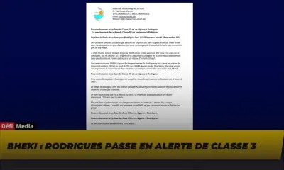 Bheki : Rodrigues passe en alerte de classe 3