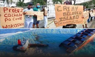 Wakashio : Manifestation contre le sabordage de la partie avant du navire 