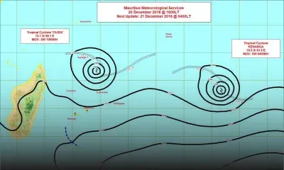 Selon la station de Vacoas : le cyclone Cilida passera à environ 200 km de Maurice dimanche ; une nette amélioration du temps attendue à partir du lundi 24 décembre