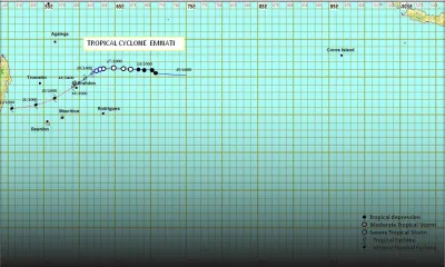 Météo : Emnati passera à environ 275 km au nord-nord-est de Maurice dimanche matin