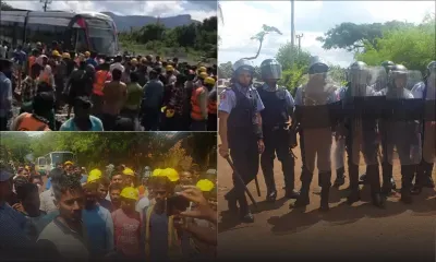 Richelieu : des ouvriers indiens bloquent un tram lors d'une manif