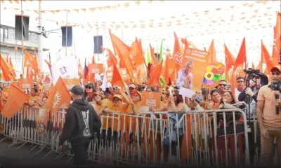 Une vue de la foule au meeting de l'alliance MSM-ML-LM à Vacoas aux alentours de 10h30