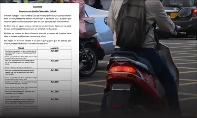 Non-enregistrement des mobylettes et motocyclettes électriques : une « fixed penalty» de Rs 1 000 à Rs 5 000