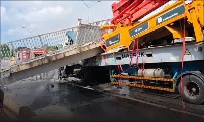 EN DIRECT | Retour à Roche-Bois où un camion a heurté la passerelle dédiée aux piétons, entraînant l'effondrement d'une partie de la structure