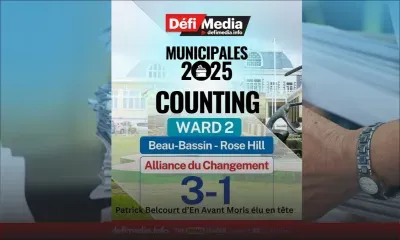 Municipales2025 - Résultats en direct : Patrick Belcourt arrive en tête au Ward 2 de Beau-Bassin/Rose-Hill. Les trois autres élus sont issus de l’Alliance du Changement.