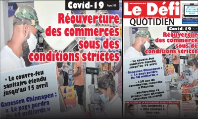 Voici la Une du Defi Quotidien de ce mardi 31 mars 2020