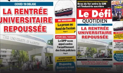 Voici la Une du Defi Quotidien de ce vendredi 21 août 2020