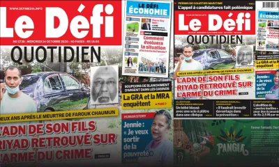 Voici la Une du Défi Quotidien de ce Mercredi 14 Octobre 2020