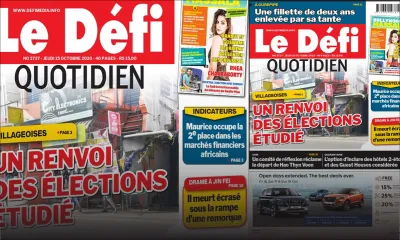 Voici la Une du Défi Quotidien de ce Jeudi 15 Octobre 2020