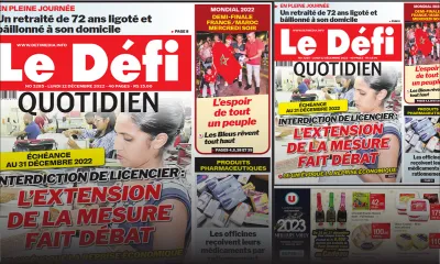 Voici la une du Défi Quotidien de ce lundi12 Décembre 2022