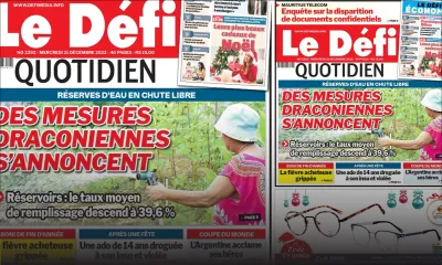 Voici la une du Défi Quotidien de ce mercredi 21 Décembre 2022