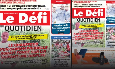 Voici la une du Défi Quotidien de ce lundi 26 Décembre 2022