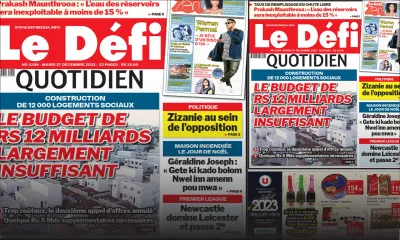 Voici la une du Défi Quotidien de ce mardi 27 Décembre 2022
