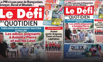 Voici la une du Défi Quotidien de ce Mardi 15 Août 2023