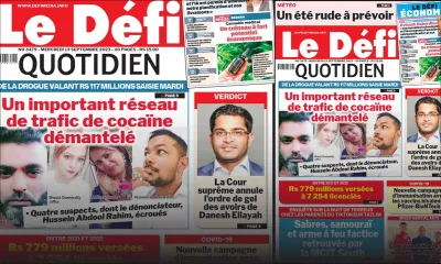 Voici la une du Défi Quotidien de ce Mercredi 13 Septembre 2023