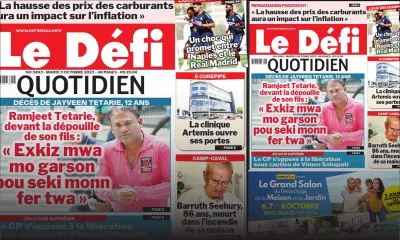 Voici la une du Défi Quotidien de ce Mardi 03 Octobre 2023