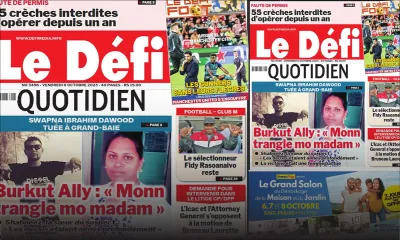 Voici la une du Défi Quotidien de ce Vendredi 06 Octobre 2023