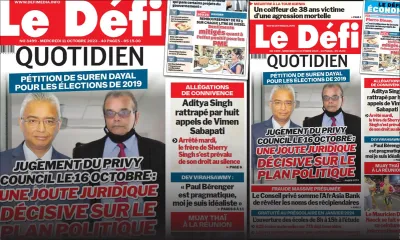 Voici la une du Défi Quotidien de ce Mercredi 11 Octobre 2023