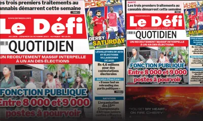 Voici la une du Défi Quotidien de ce Vendredi 20 Octobre 2023