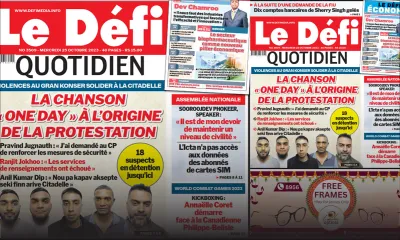 Voici la une du Défi Quotidien de ce Mercredi 25 Octobre 2023