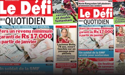 Voici la une du Défi Quotidien de ce Lundi 27 Novembre 2023