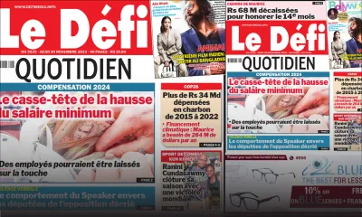 Voici la une du Défi Quotidien de ce Jeudi 30 Novembre 2023