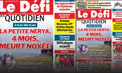 Voici la une du Défi Quotidien de ce Lundi 29 Janvier 2024