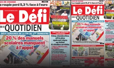 Voici la une du Défi Quotidien de ce Vendredi 22 Mars 2024