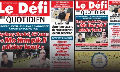 Voici la une du Défi Quotidien de ce Mercredi 03 Avril 2024